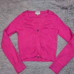 Pink Rose Shirt Womens L Pink Zip Up Top Casual Comfort Textured Cropped Stretch